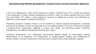 Revolutionizing Website Development Creative Factor Unveils Innovative Approach