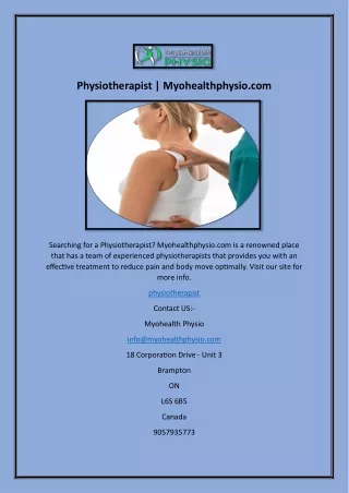 Physiotherapist | Myohealthphysio.com