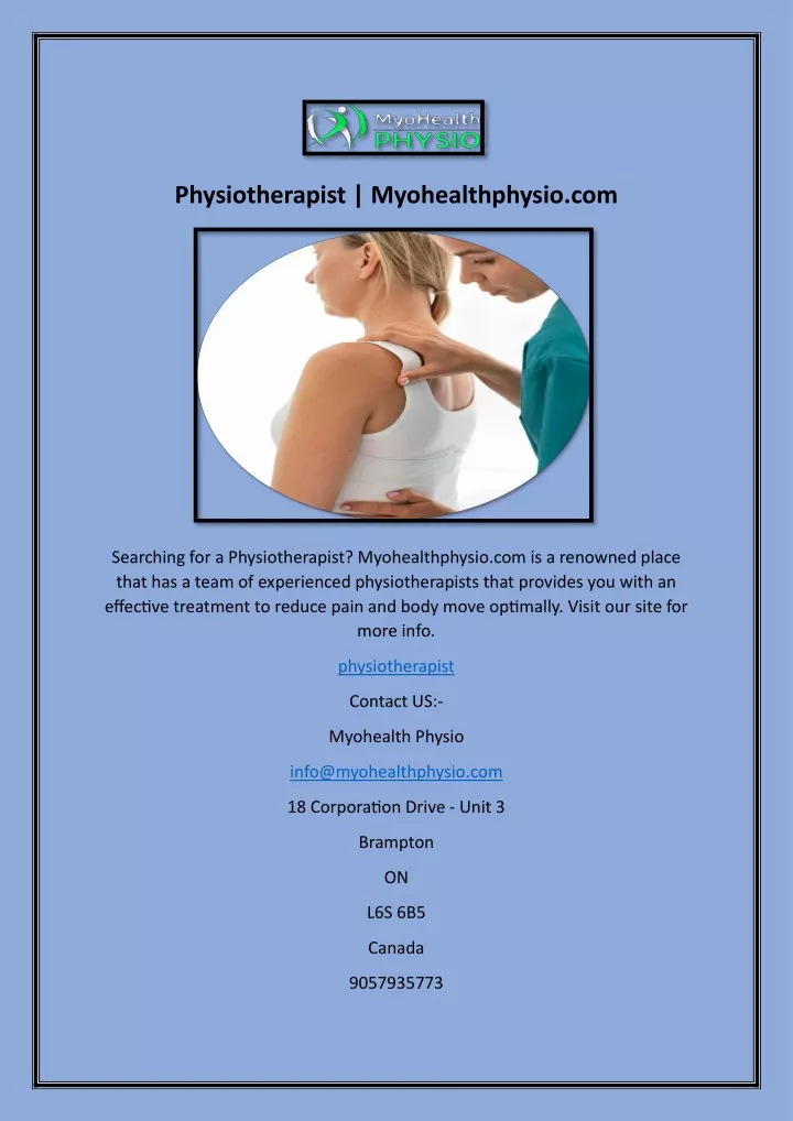 physiotherapist myohealthphysio com