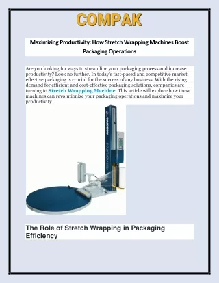 Maximizing Productivity How Stretch Wrapping Machines Boost Packaging Operations