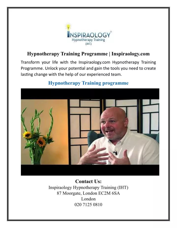 hypnotherapy training programme inspiraology com