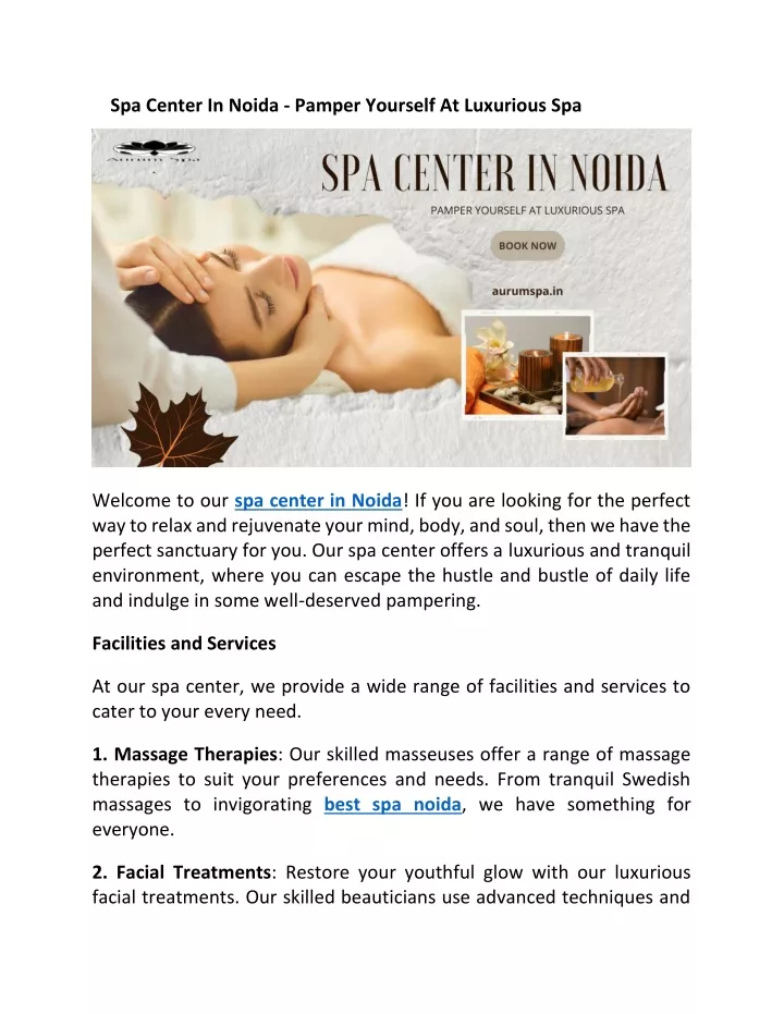 spa center in noida pamper yourself at luxurious