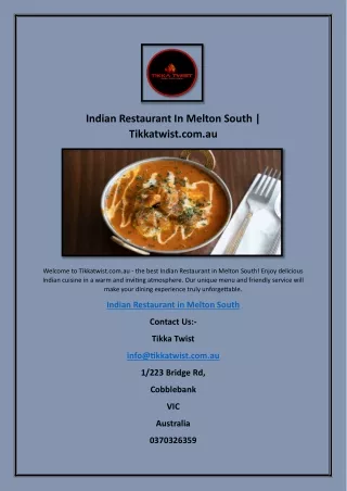 Indian Restaurant In Melton South | Tikkatwist.com.au
