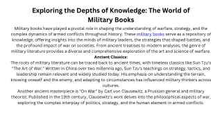 Exploring the Depths of Knowledge: The World of Military Books