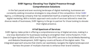 SVBY Agency Elevating Your Digital Presence through Comprehensive Solutions