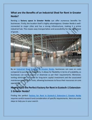 Industrial Property for Rent in Ecotech-1 Extension Greater Noida