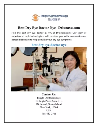 Best Dry Eye Doctor Nyc | Drlunaxu.com