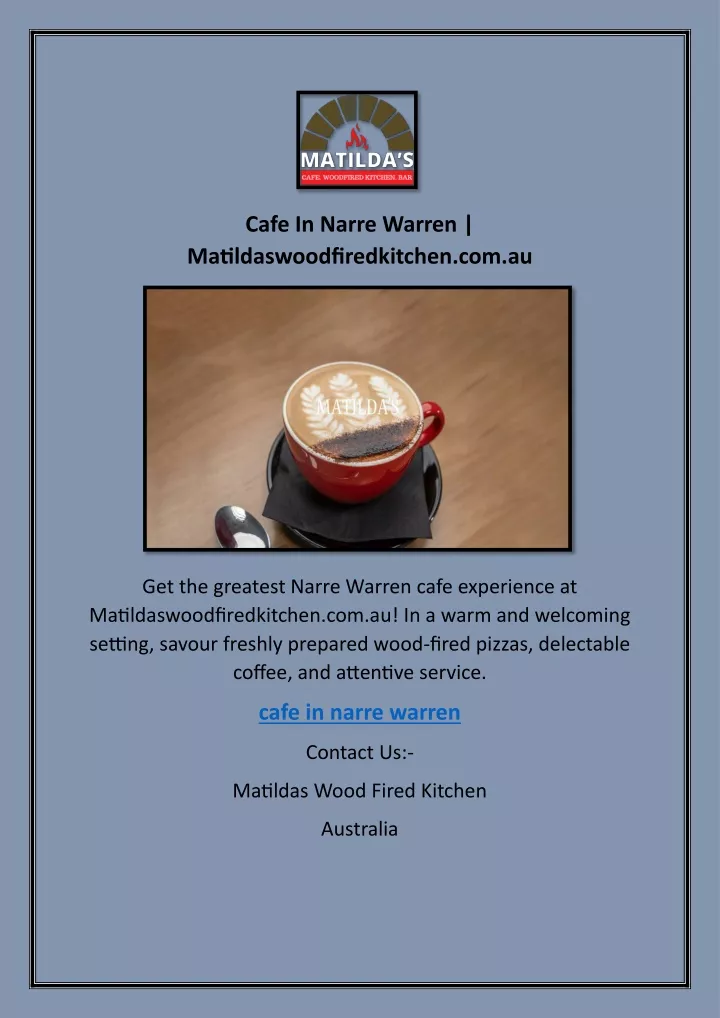 cafe in narre warren matildaswoodfiredkitchen