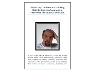 Unlocking Confidence Exploring Hair Restoration Solutions in Vancouver for a Revitalized Look