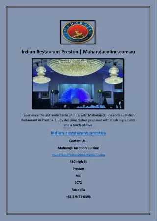 Indian Restaurant Preston | Maharajaonline.com.au