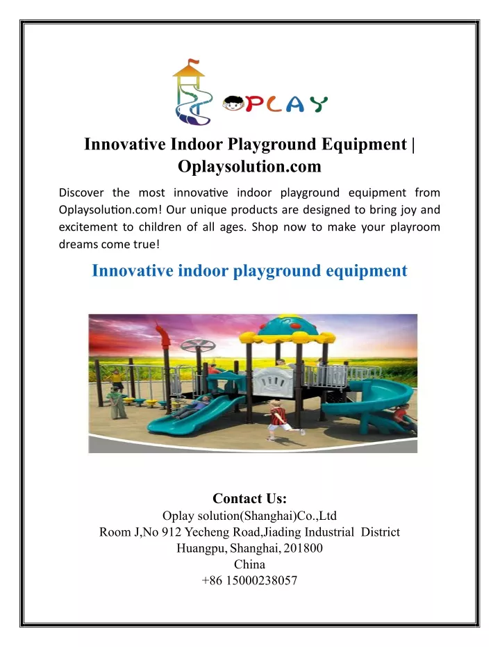 innovative indoor playground equipment