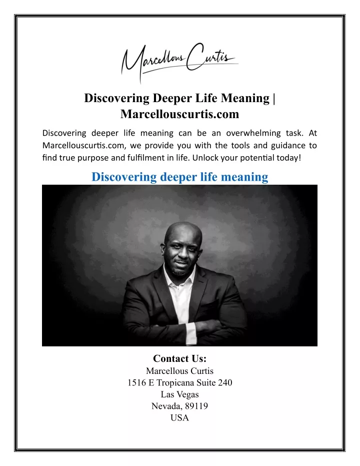 discovering deeper life meaning marcellouscurtis