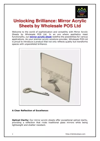Unlocking Brilliance Mirror Acrylic Sheets by Wholesale POS Ltd