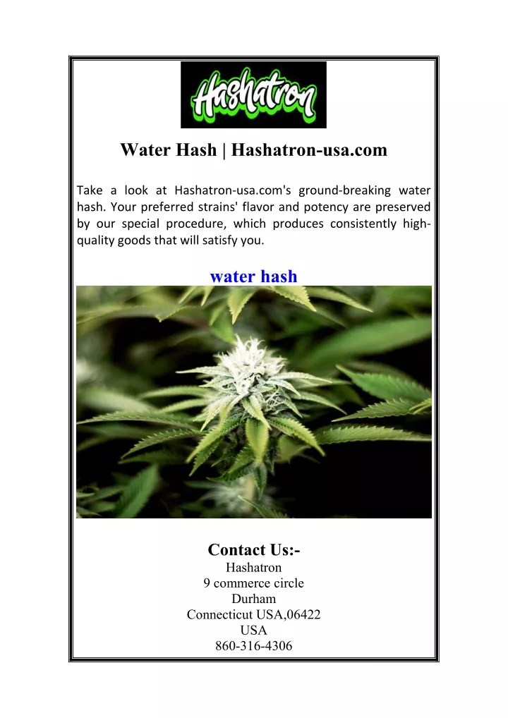 water hash hashatron usa com