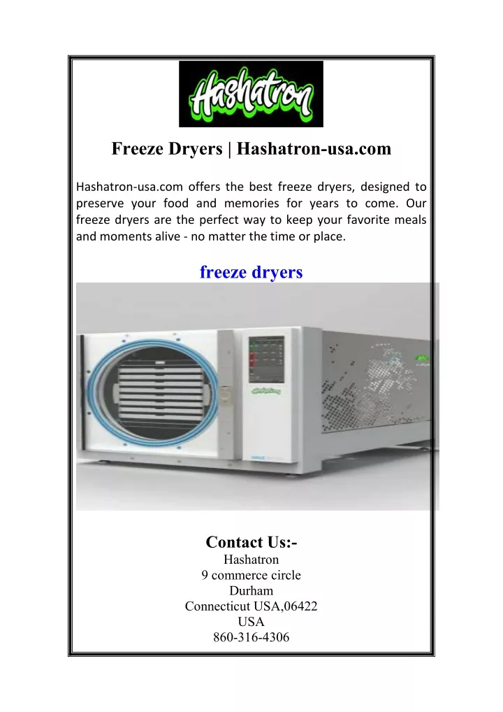 freeze dryers hashatron usa com