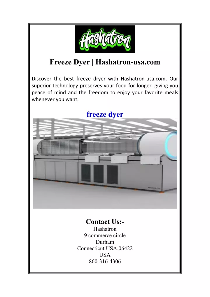 freeze dyer hashatron usa com