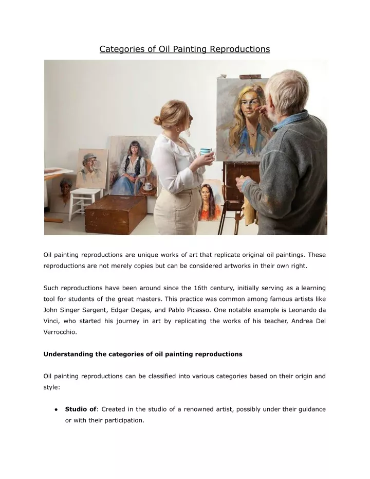 categories of oil painting reproductions
