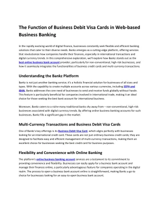 The Function of Business Debit Visa Cards in Web-based Business Banking