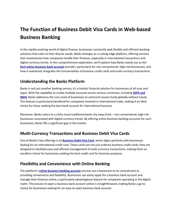 the function of business debit visa cards