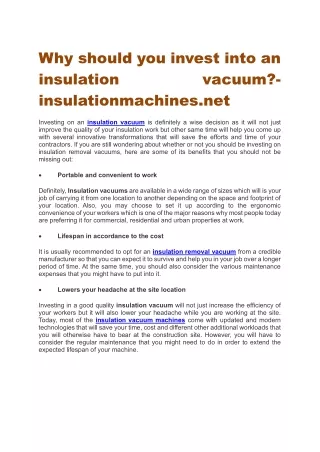 Why should you invest into an insulation vacuum-insulationmachines.net