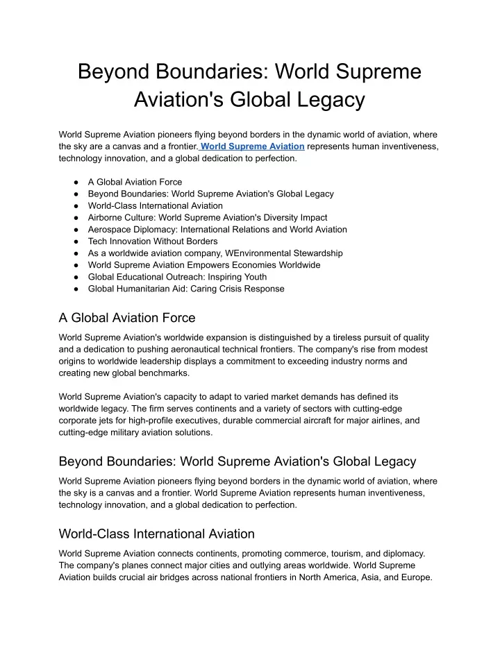 beyond boundaries world supreme aviation s global