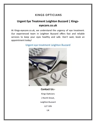 Urgent Eye Treatment Leighton Buzzard Kings-eyecare.co.uk