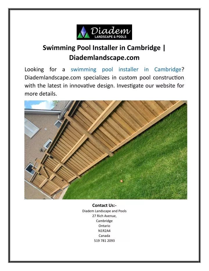 swimming pool installer in cambridge