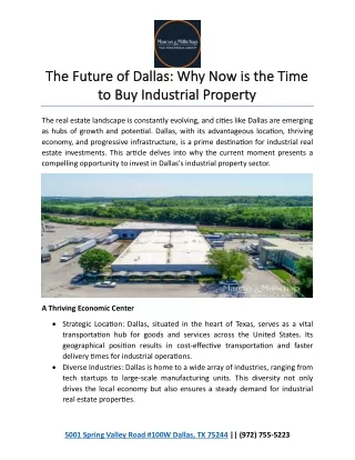 The Future of Dallas: Why Now is the Time to Buy Industrial Property