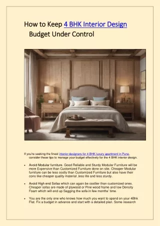 How to Keep  4 BHK Interior Design Budget under control
