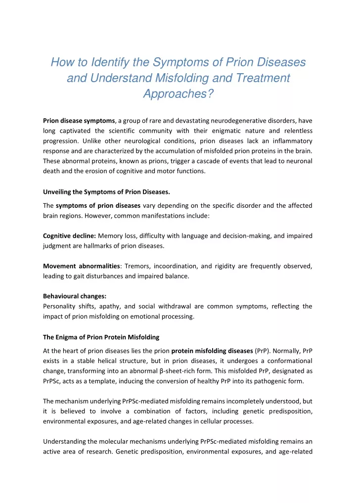 how to identify the symptoms of prion diseases