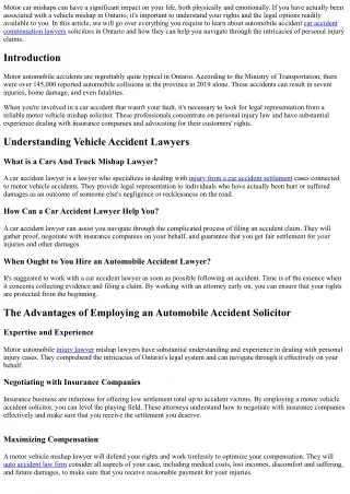 Automobile Accident Solicitors in Ontario: What You Need to Know