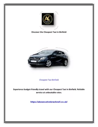Discover the Cheapest Taxi in Binfield