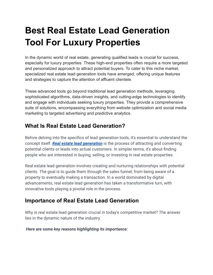 best real estate lead generation tool for luxury