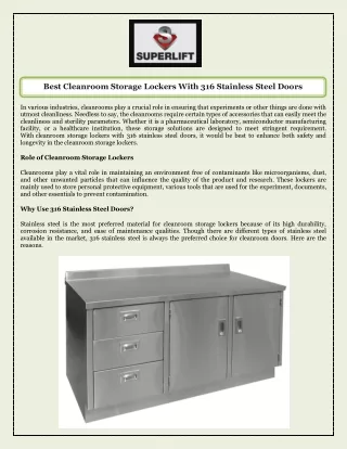 Best Cleanroom Storage Lockers With 316 Stainless Steel Doors