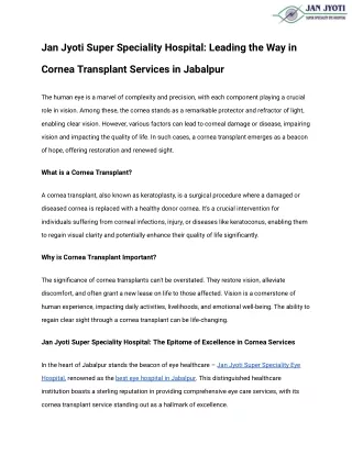 Jan Jyoti Super Speciality Hospital_ Leading the Way in Cornea Transplant Services in Jabalpur