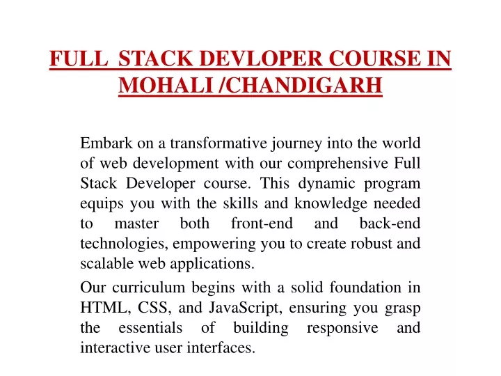 full stack devloper course in mohali chandigarh