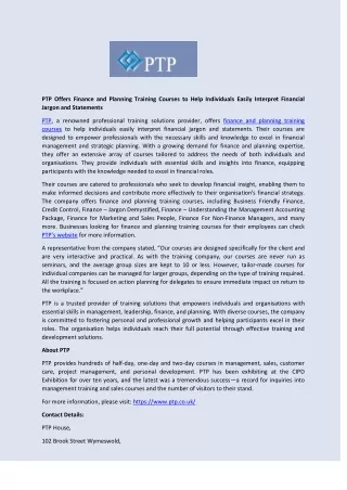 ptp offers finance and planning training courses