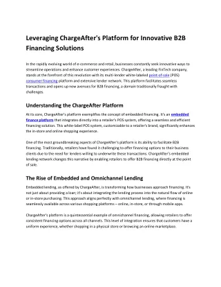 Leveraging ChargeAfter's Platform for Innovative B2B Financing Solutions