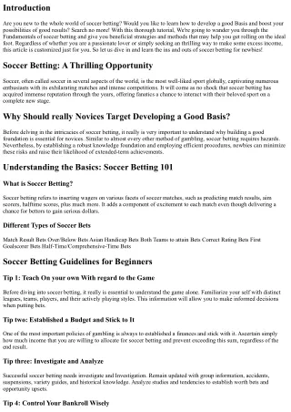 Soccer Betting for Beginners: How to develop a Reliable Foundation