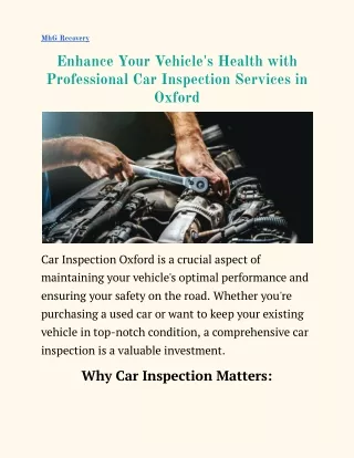 Enhance Your Vehicle's Health with Professional Car Inspection Services in Oxford