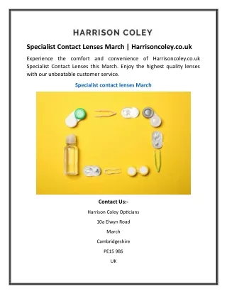 Specialist Contact Lenses March | Harrisoncoley.co.uk