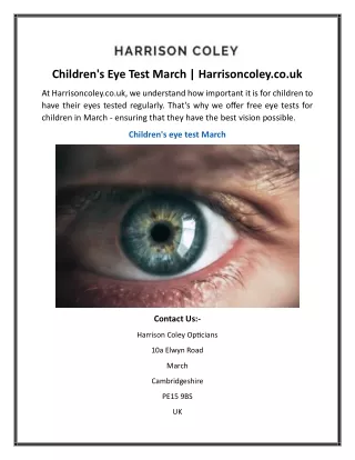 Children's Eye Test March  Harrisoncoley.co.uk