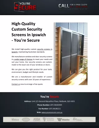 High-Quality Custom Security Screens In Ipswich - You're Secure