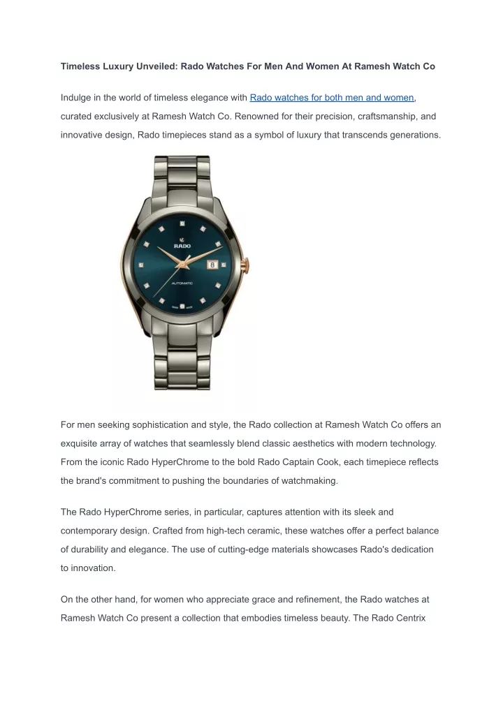 timeless luxury unveiled rado watches