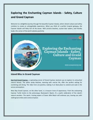 Exploring the Enchanting Cayman Islands - Safety, Culture and Grand Cayman