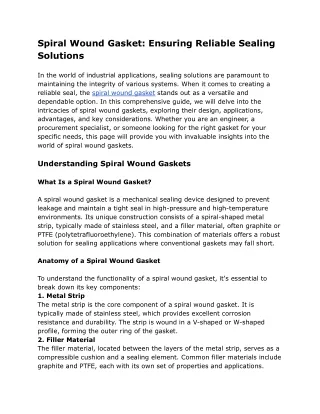 spiral wound gasket ensuring reliable sealing