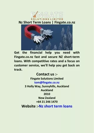 Nz Short Term Loans  Fingate co nz