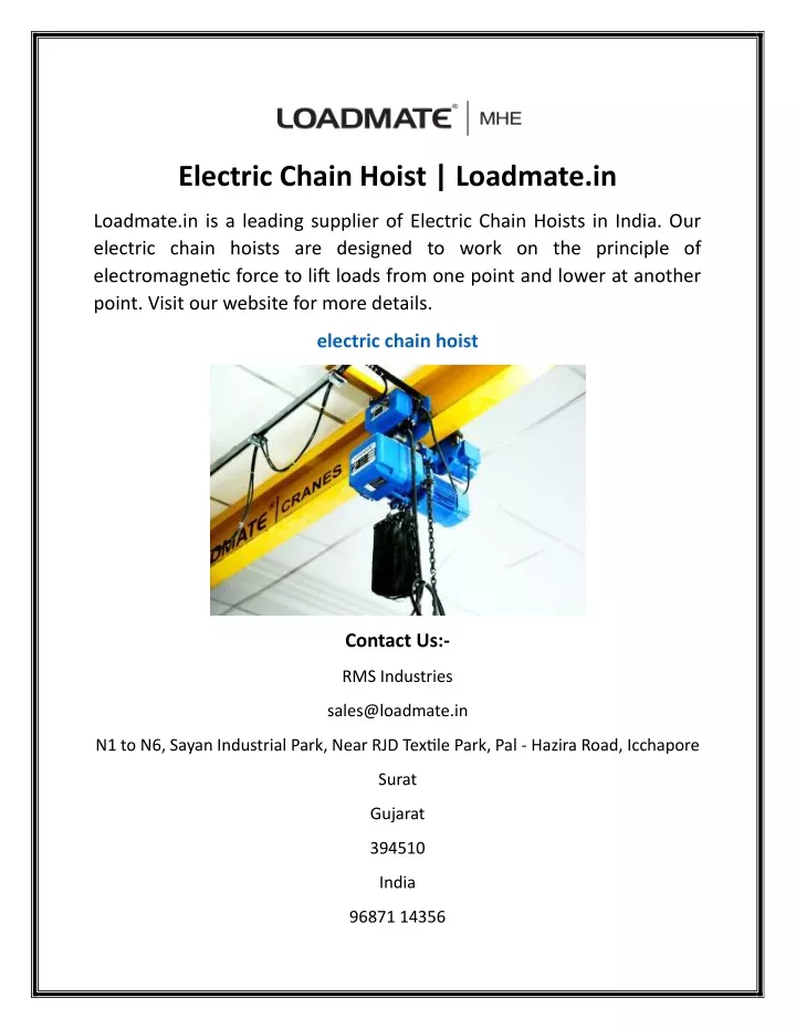 electric chain hoist loadmate in