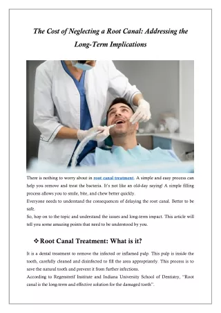 The Cost of Neglecting a Root Canal: Addressing the Long-Term Implications