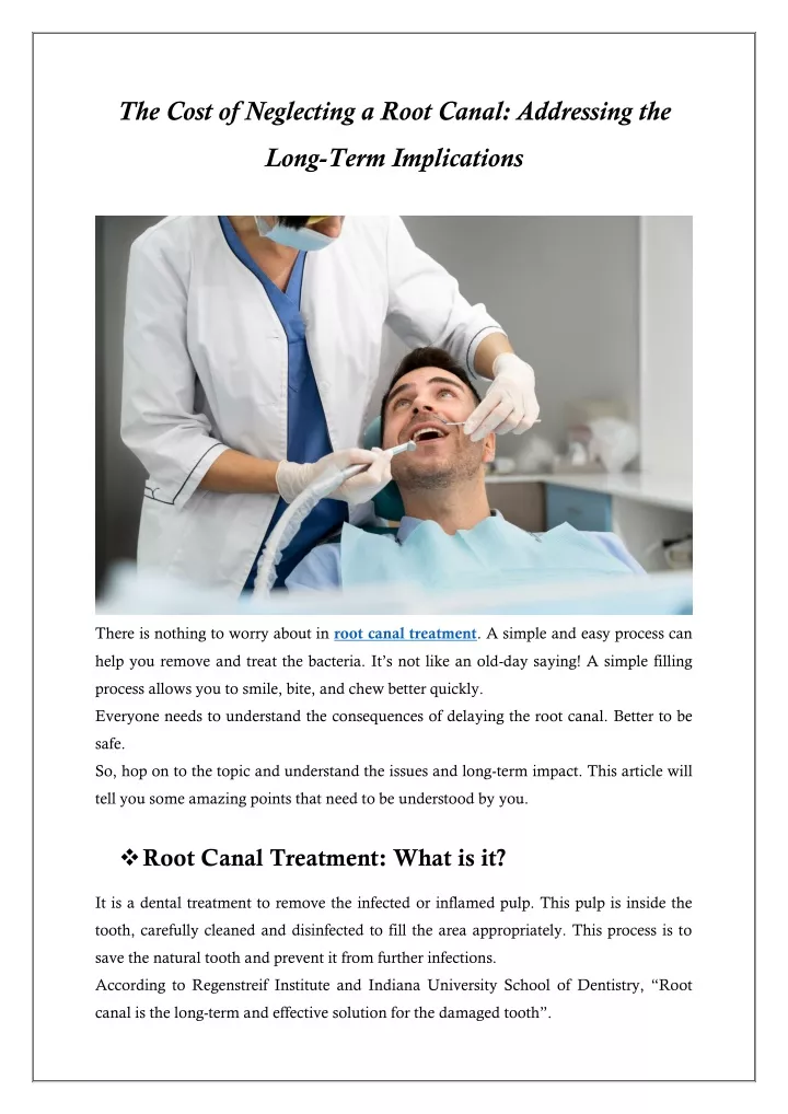 the cost of neglecting a root canal addressing the